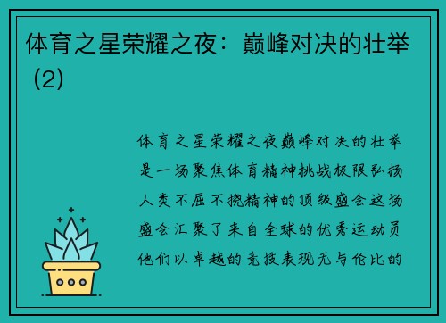 体育之星荣耀之夜：巅峰对决的壮举 (2)